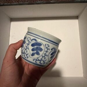 Yellow Jar Candle in Blue-Trimmed Ceramic Vessel